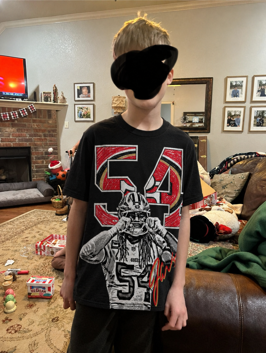 Customer wearing FRED WARNER